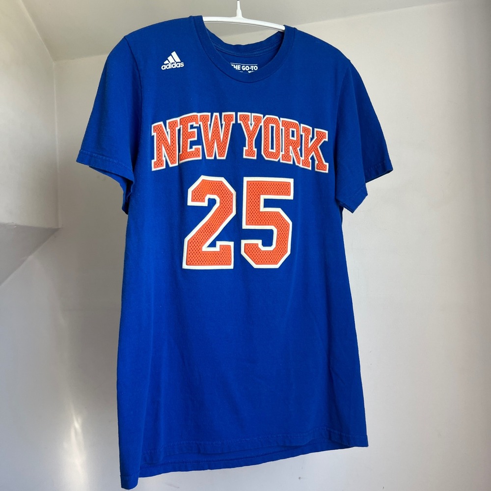 Adidas New York Knicks Derrick Rose 25 T-Shirt Size S Blue NBA Basketball Tee